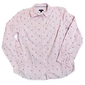 Talbots SZ Small Petite Pink Long Sleeve Button Up Dress Shirt Striped Nautical‎